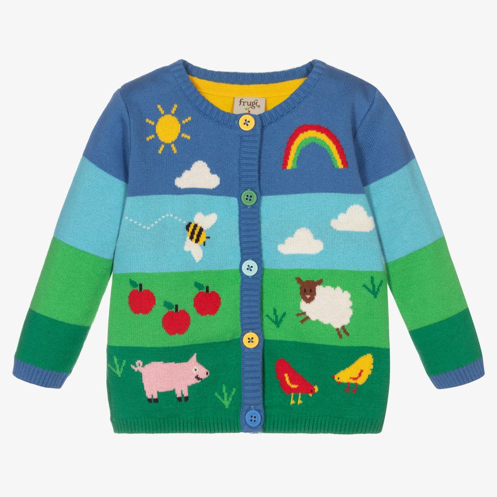 Frugi - Blue & Green Cotton Cardigan | Childrensalon