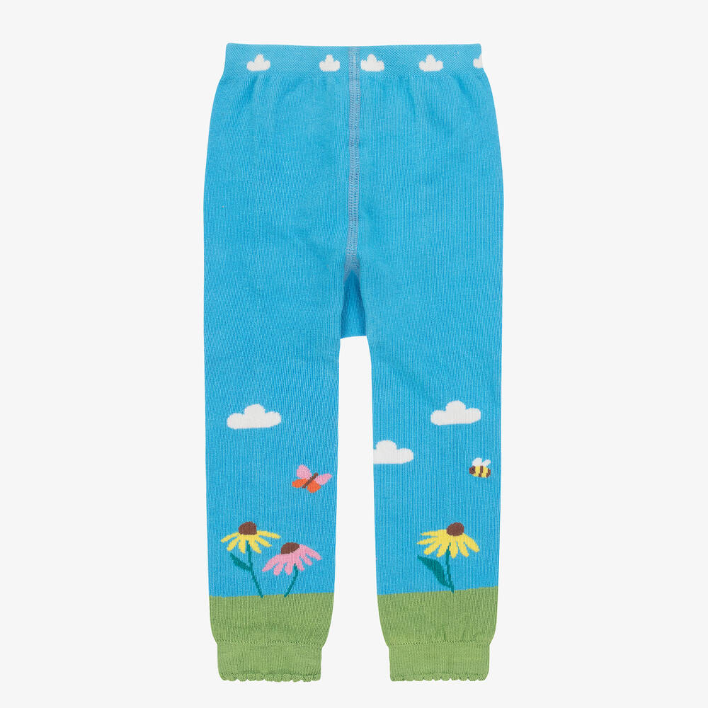 Frugi-Blue Knitted Organic Cotton Bee Leggings | Childrensalon Outlet
