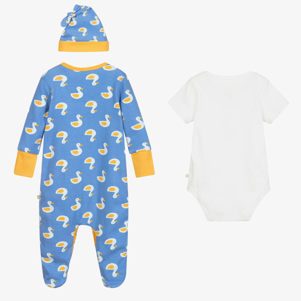 Frugi-Blue Organic Cotton Babysuit Set | Childrensalon Outlet