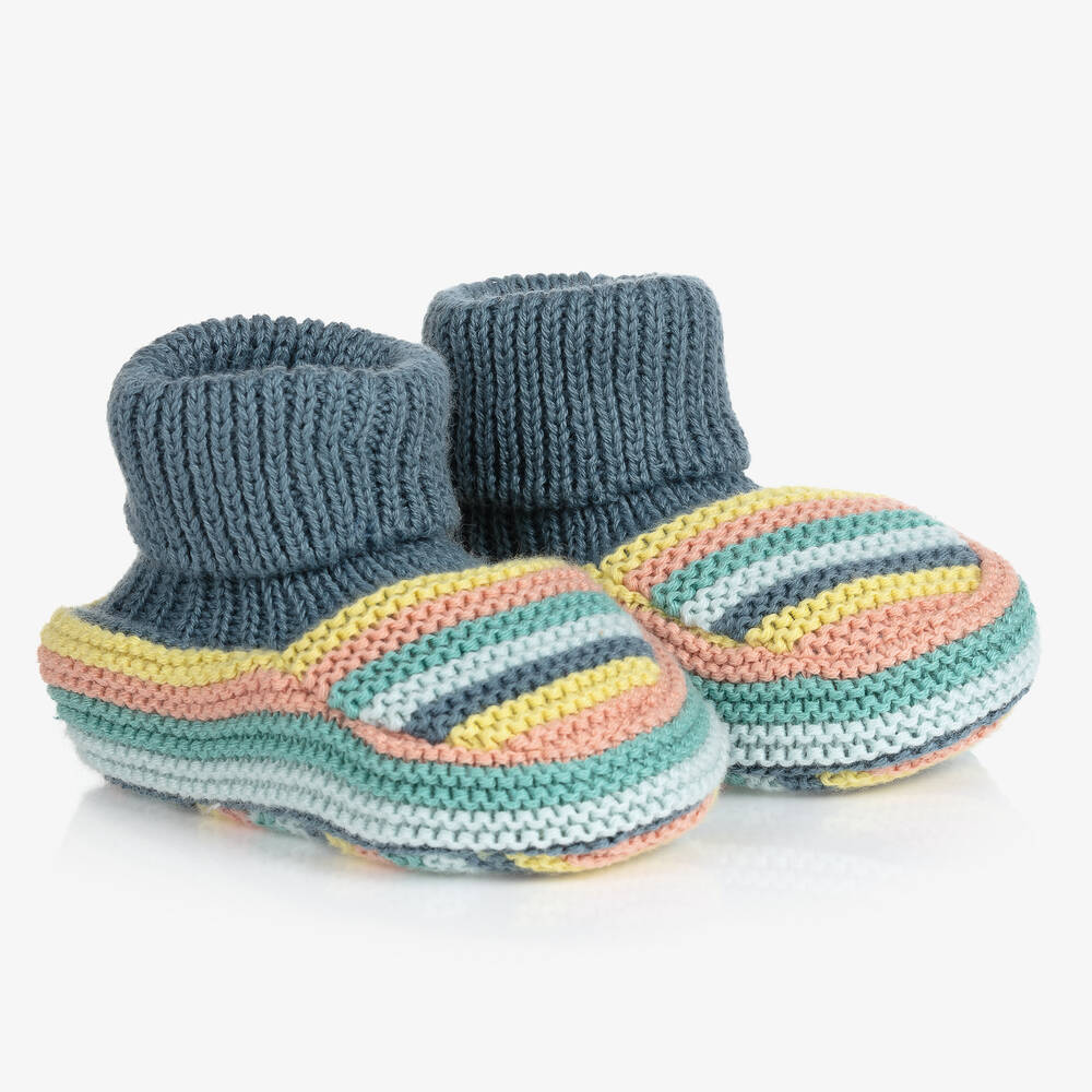 Frugi - Blue Organic Cotton Booties | Childrensalon