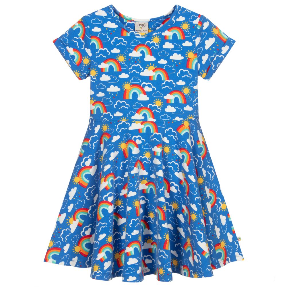 Frugi - فستان قطن عضوي لون أزرق بطبعة ملونة | Childrensalon