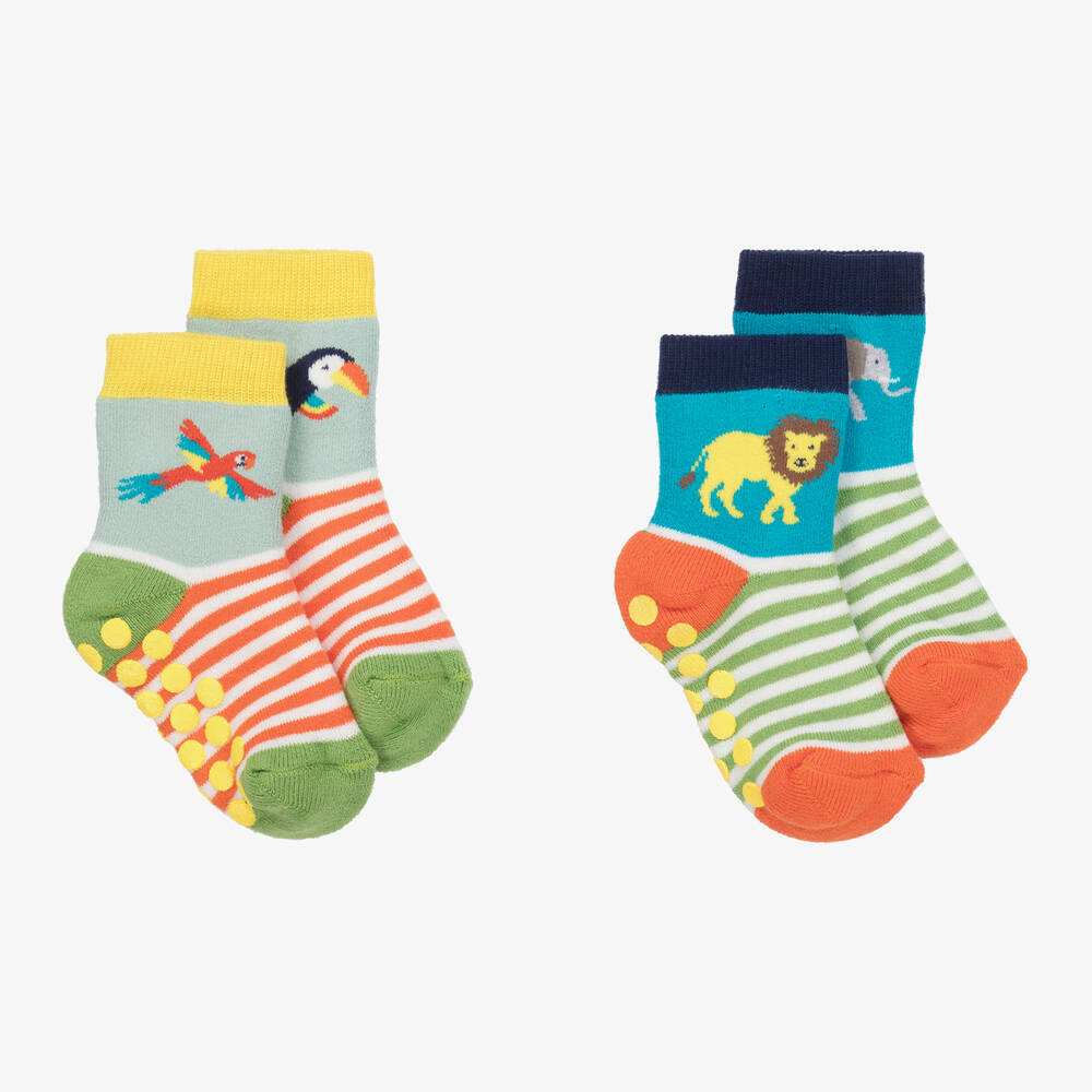Frugi-Blue Organic Cotton Jungle Socks (2 Pack) | Childrensalon Outlet