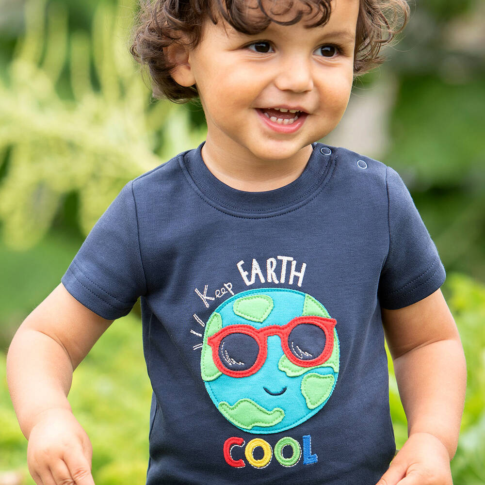 Frugi-Blue Organic Cotton Planet T-Shirt | Childrensalon Outlet