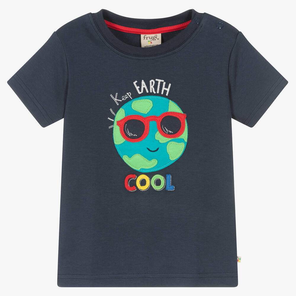 Frugi - Blue Organic Cotton Planet T-Shirt | Childrensalon