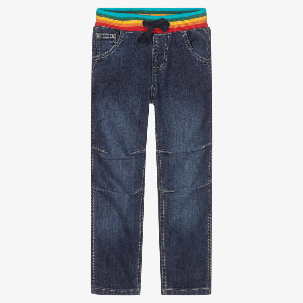 Frugi - Blue Organic Cotton Rainbow Waist Jeans | Childrensalon