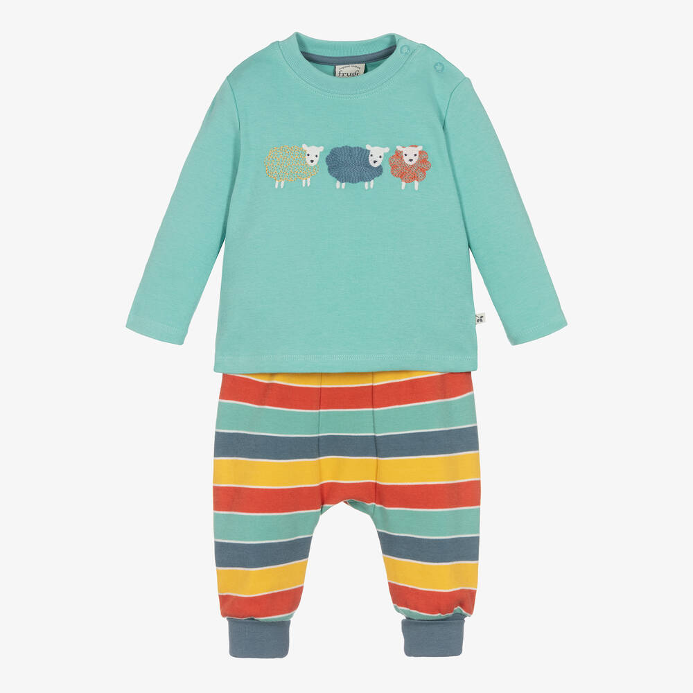 Frugi - Blue Organic Cotton Sheep Trouser Set | Childrensalon