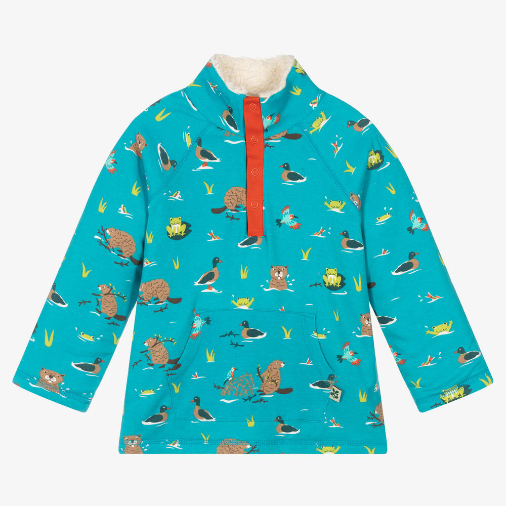 Frugi - Blue Snuggle Fleece Sweatshirt | Childrensalon