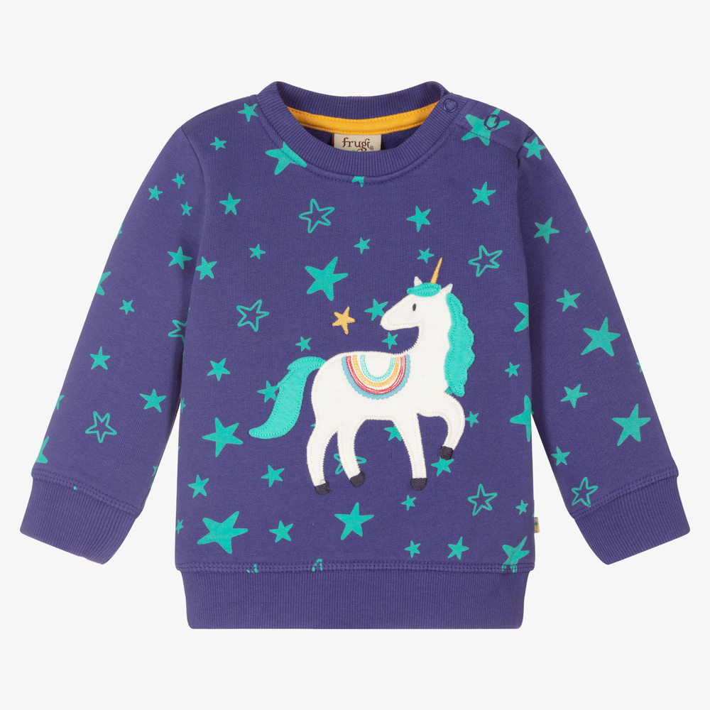 Frugi - Blaues Einhorn-Baumwoll-Sweatshirt | Childrensalon