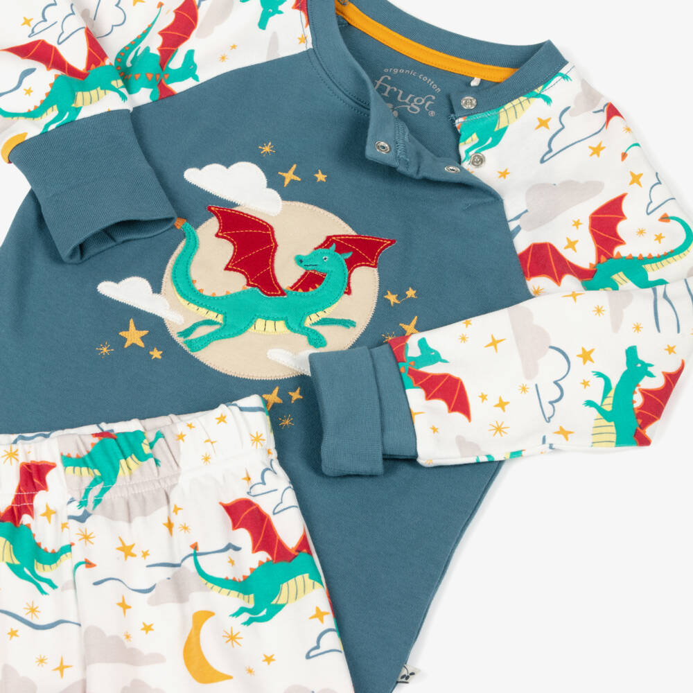 Frugi-Blue & White Dragon Print Organic Cotton Pyjamas | Childrensalon Outlet