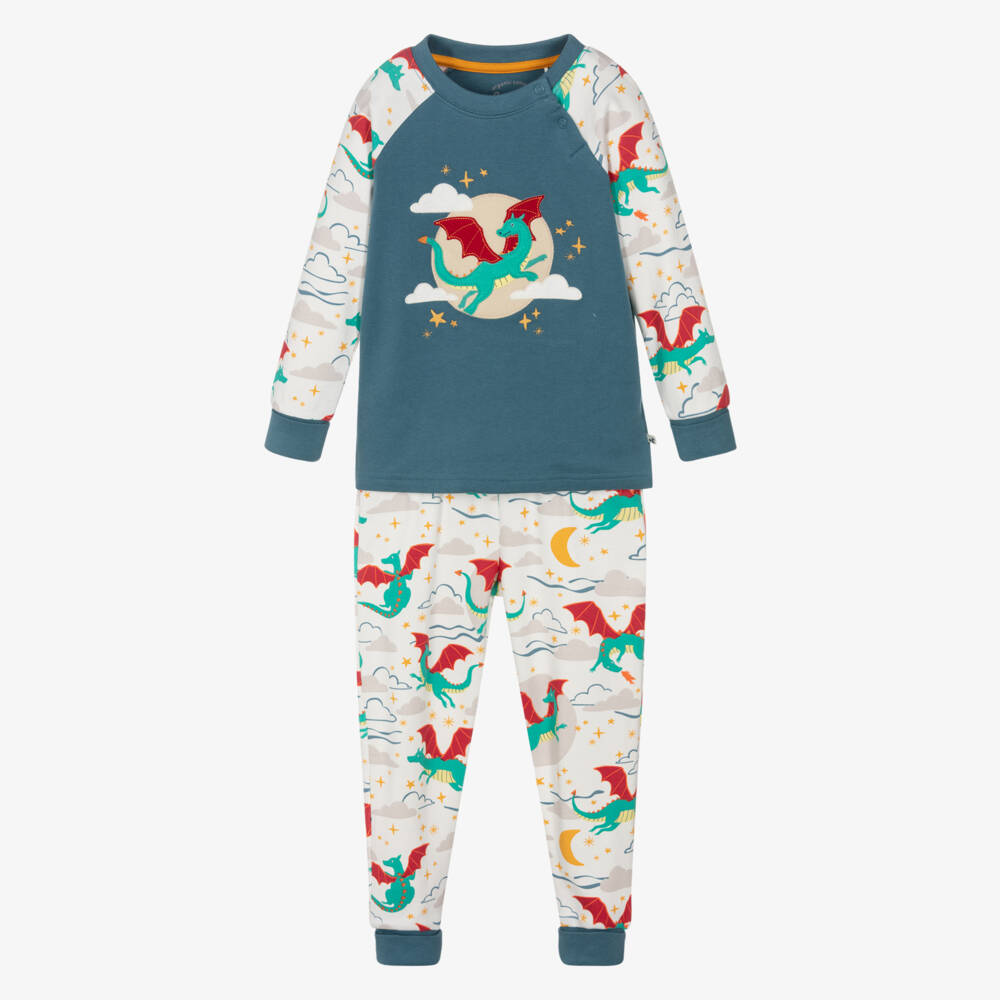 Frugi-Blue & White Dragon Print Organic Cotton Pyjamas | Childrensalon Outlet