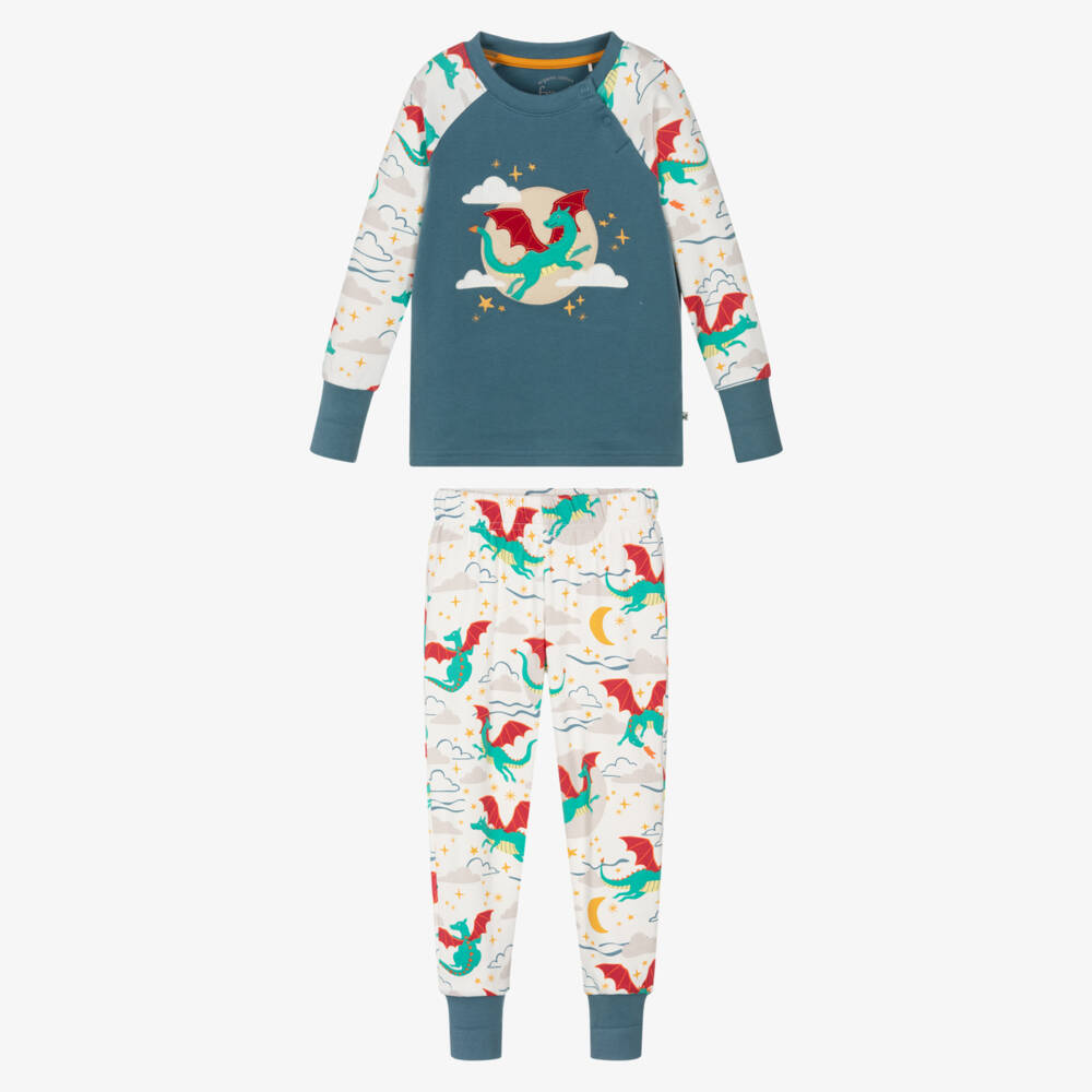 Frugi-Blue & White Dragon Print Organic Cotton Pyjamas | Childrensalon Outlet