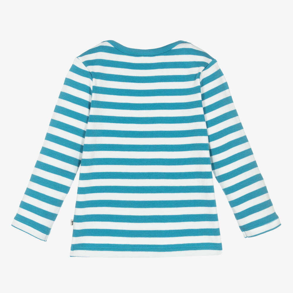 Frugi-Blue & White Stripe Cotton Bee Top | Childrensalon Outlet