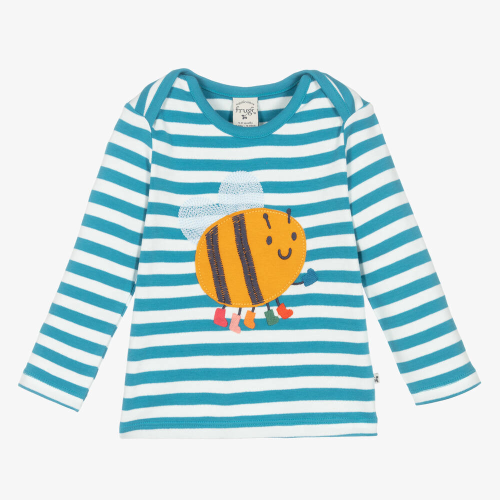 Frugi - Blue & White Stripe Cotton Bee Top | Childrensalon