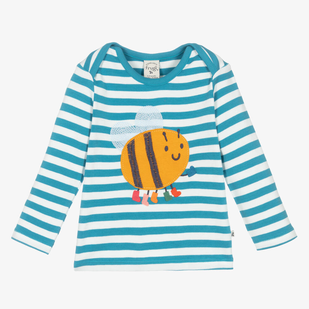 Frugi - Baumwollstreifentop Biene Blau/Weiß | Childrensalon