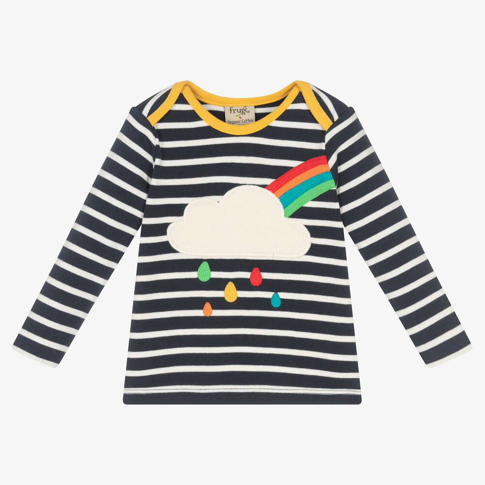 Frugi - Синяя хлопковая футболка в белую полоску с облаком | Childrensalon