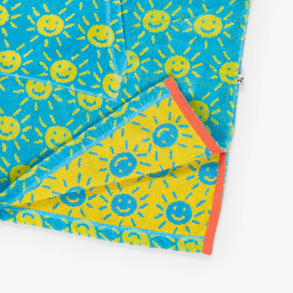 Frugi-Blue & Yellow Sun Print Cotton Poncho Towel | Childrensalon Outlet