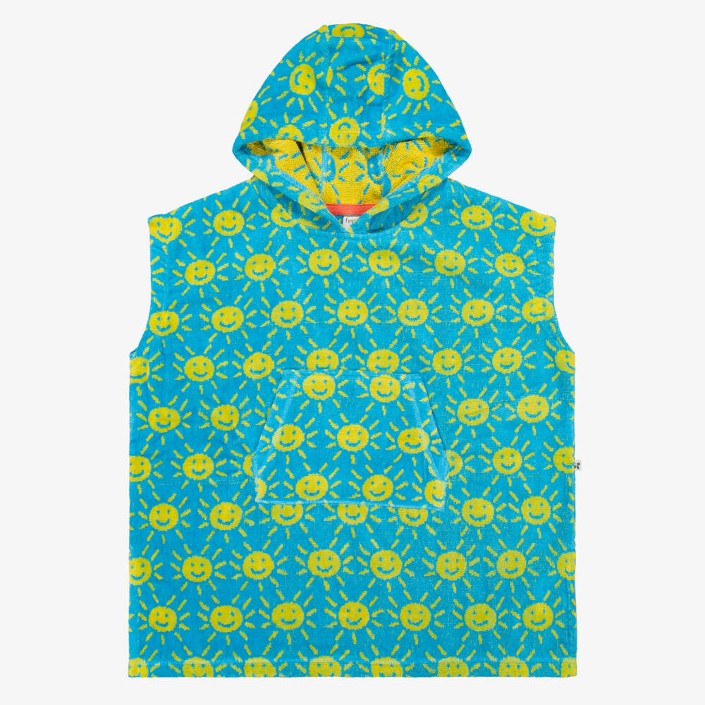 Frugi-Blue & Yellow Sun Print Cotton Poncho Towel | Childrensalon Outlet
