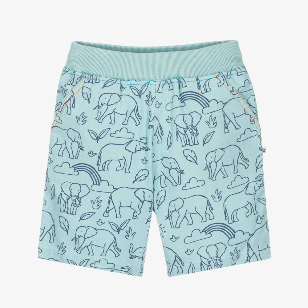 Frugi-Boys Aqua Blue Organic Cotton Elephant Shorts | Childrensalon Outlet