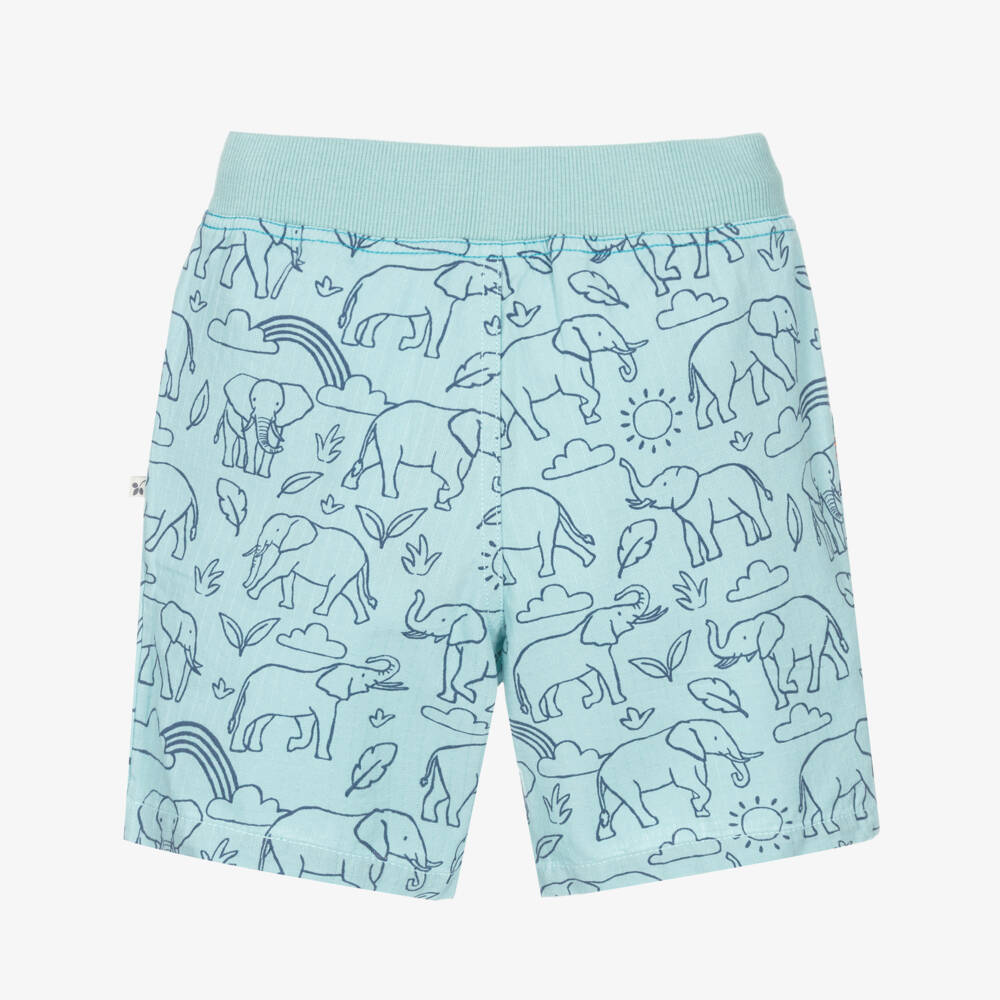 Frugi-Boys Aqua Blue Organic Cotton Elephant Shorts | Childrensalon Outlet