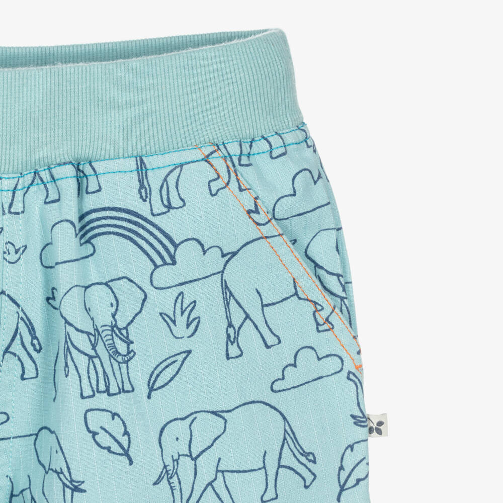 Frugi-Boys Aqua Blue Organic Cotton Elephant Shorts | Childrensalon Outlet