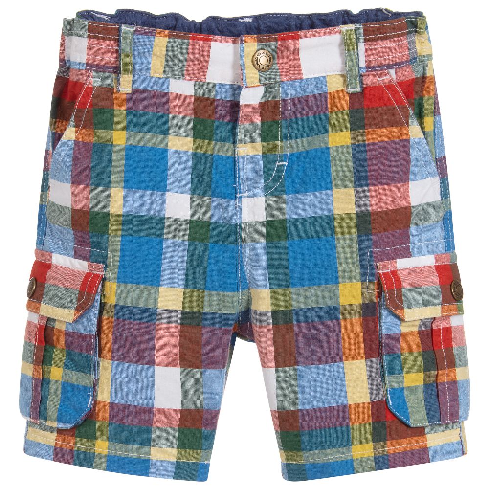 Frugi - Boys Blue Check Cotton Shorts | Childrensalon