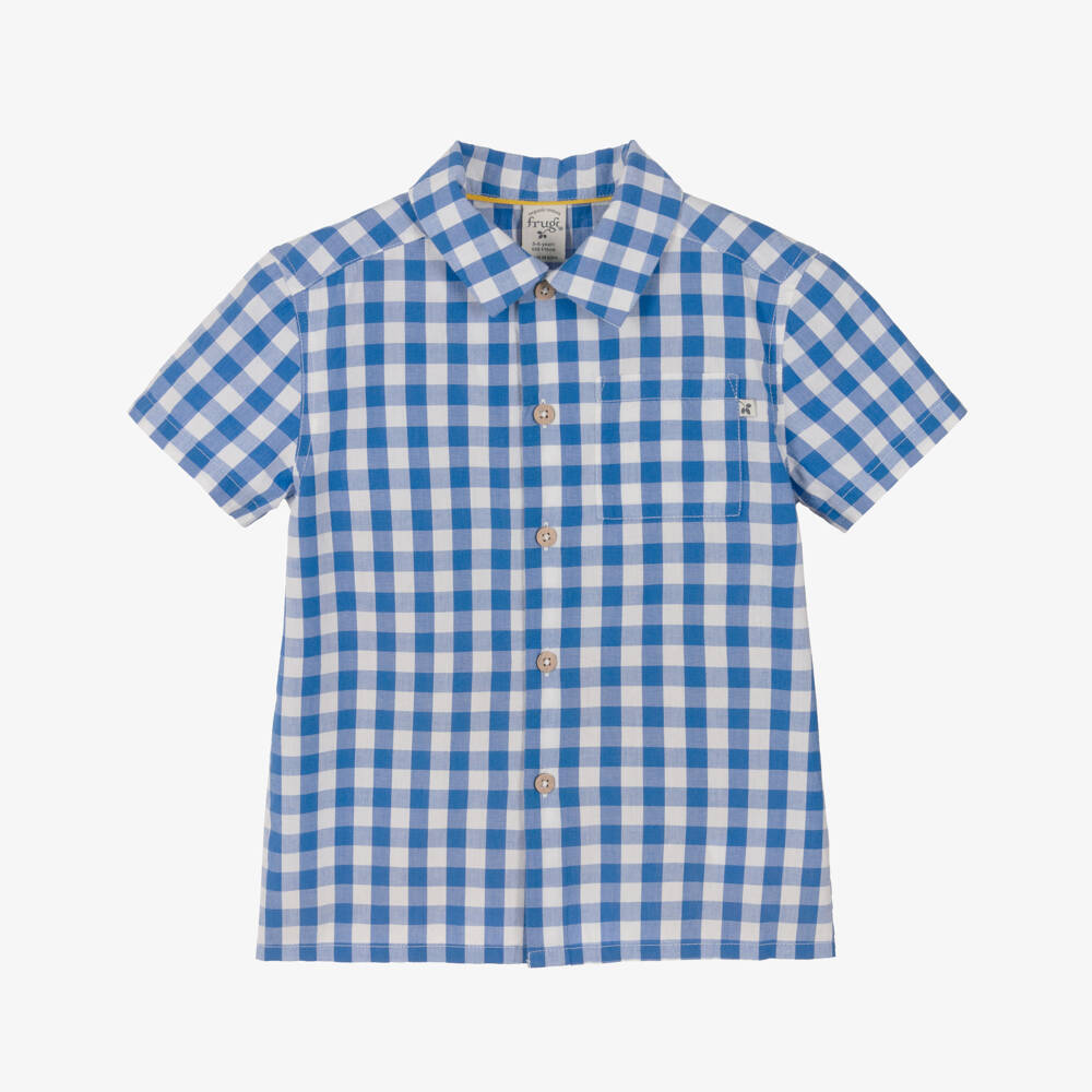 Frugi-Boys Blue Check Cotton Sunshine Shirt | Childrensalon Outlet