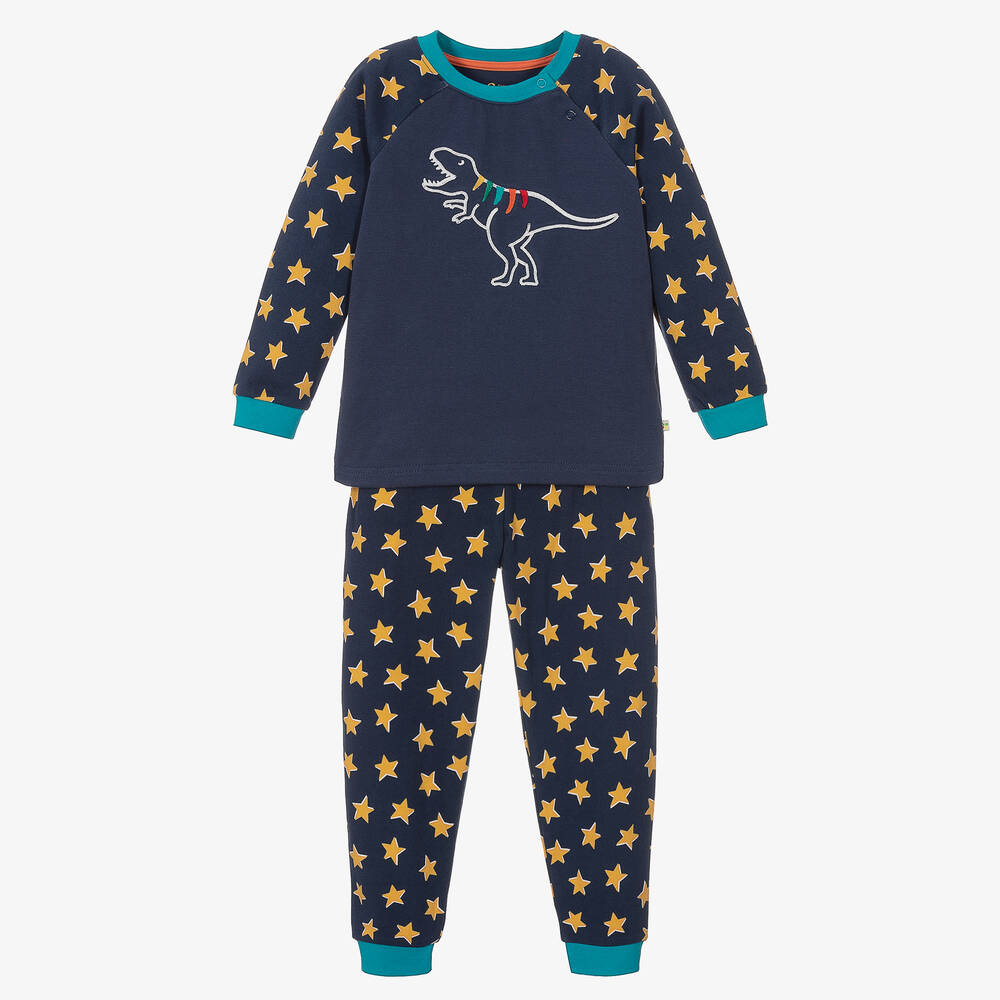 Frugi - Blauer Dino-Baumwoll-Schlafanzug | Childrensalon