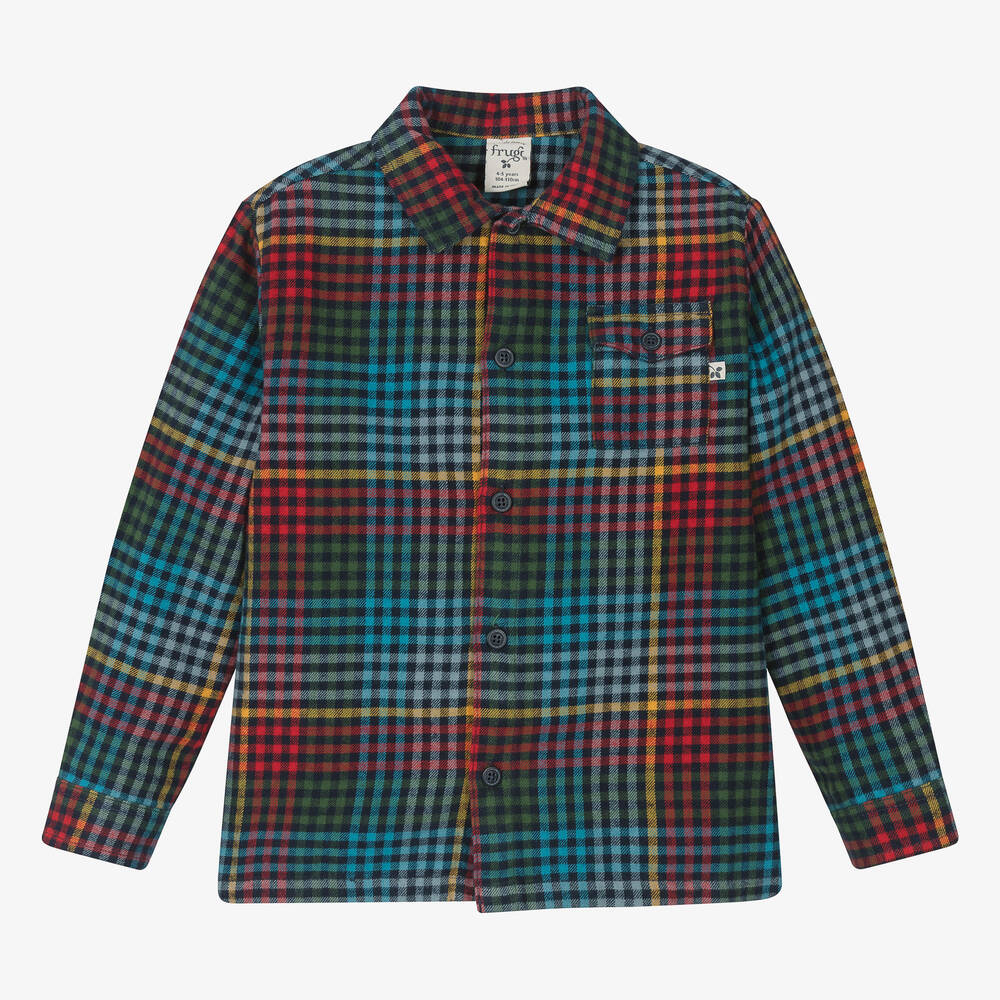 Frugi - Boys Blue Cotton Flannel Check Shirt | Childrensalon