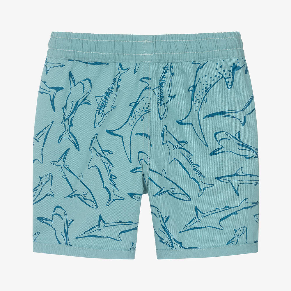 Frugi-Boys Blue Cotton Reversible Shark Shorts | Childrensalon Outlet
