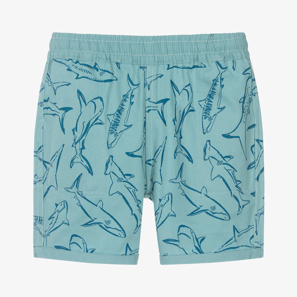 Frugi-Boys Blue Cotton Reversible Shark Shorts | Childrensalon Outlet