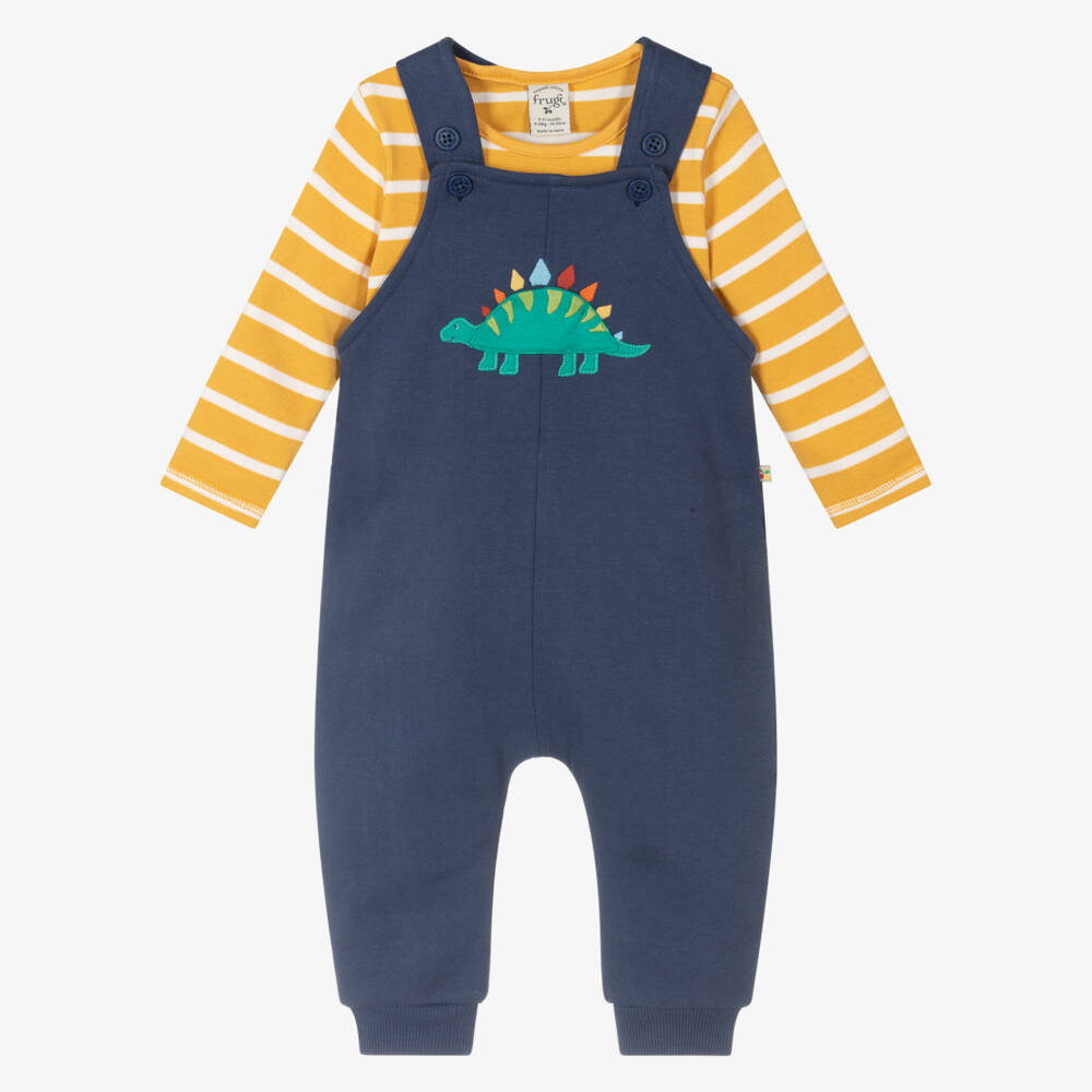 Frugi-طقم قطني أزرق للأولاد بطبعة الديناصور | Childrensalon Outlet