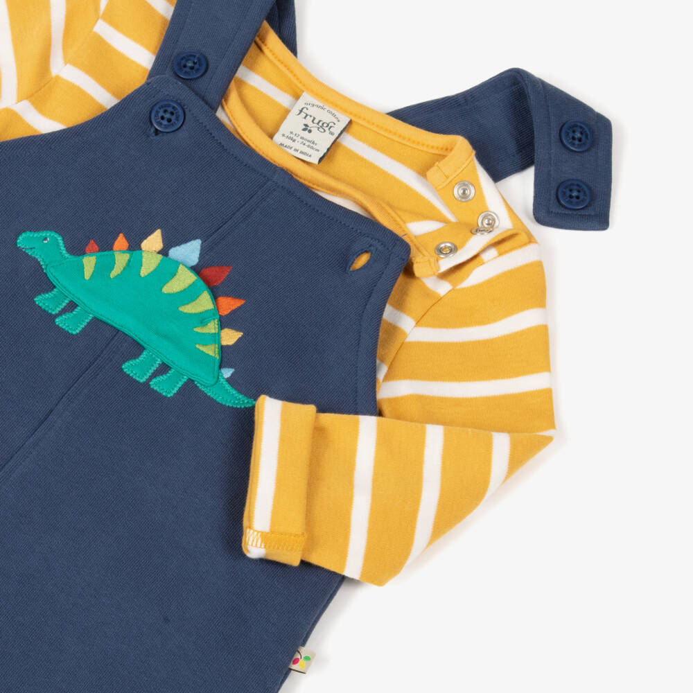 Frugi-Boys Blue Dino Cotton Outfit | Childrensalon Outlet