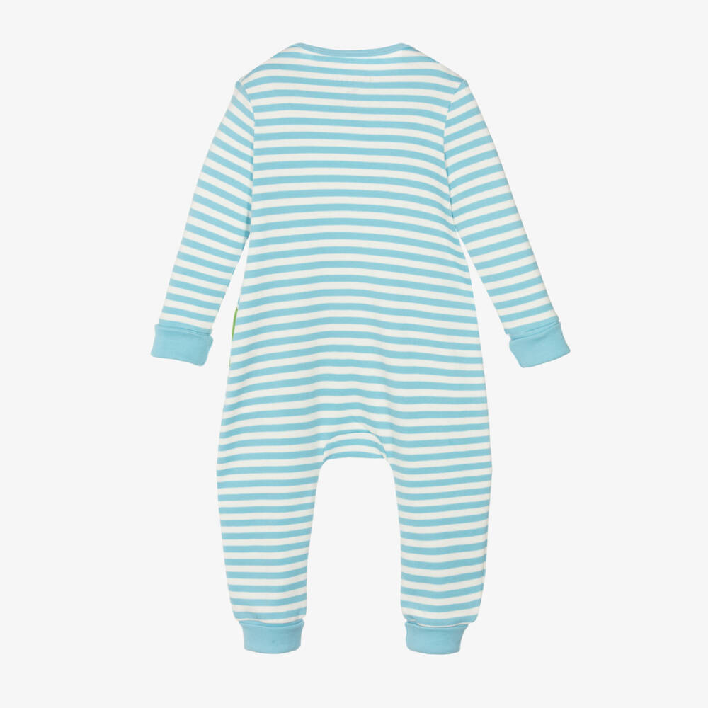 Frugi-Boys Blue Dino-Stripe Cotton Romper | Childrensalon Outlet