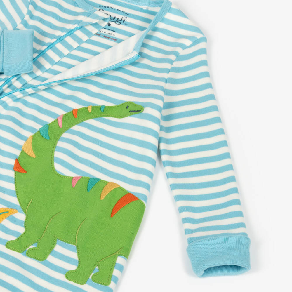 Frugi-Boys Blue Dino-Stripe Cotton Romper | Childrensalon Outlet