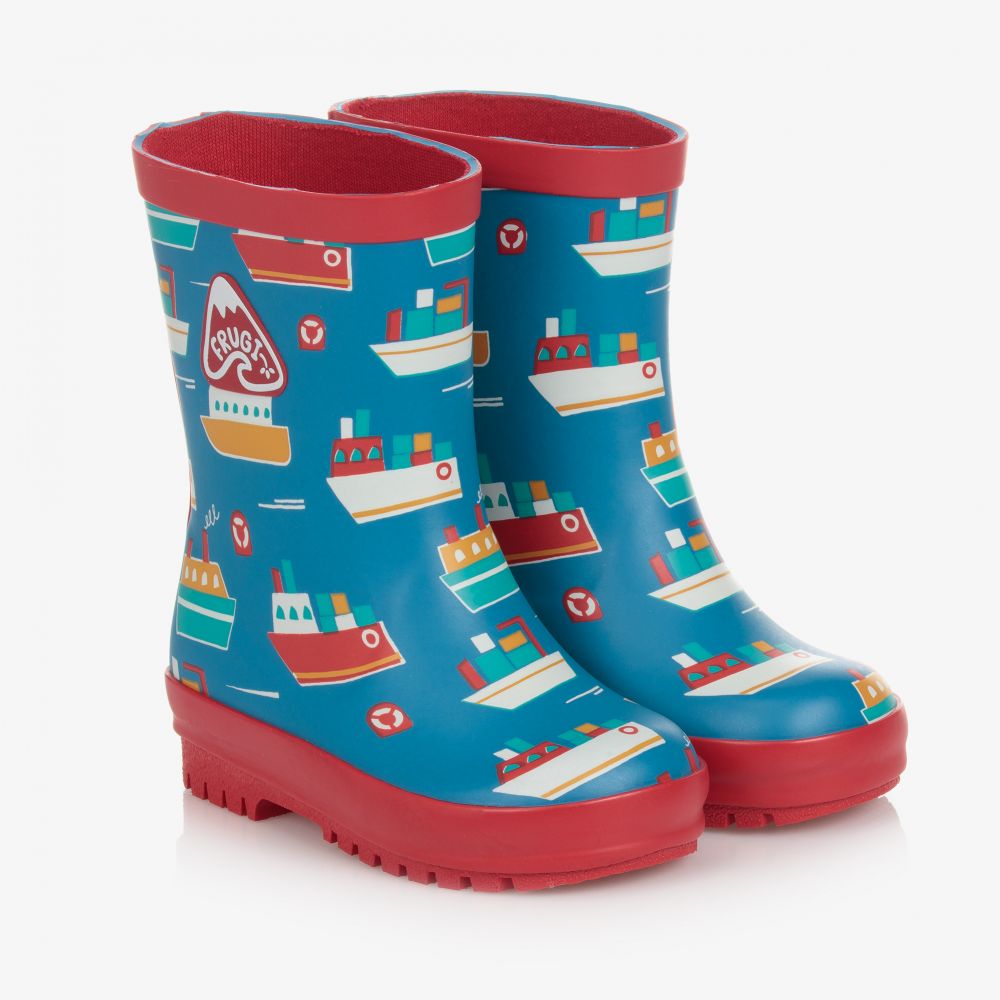 Frugi - Boys Blue Ferry Rain Boots | Childrensalon