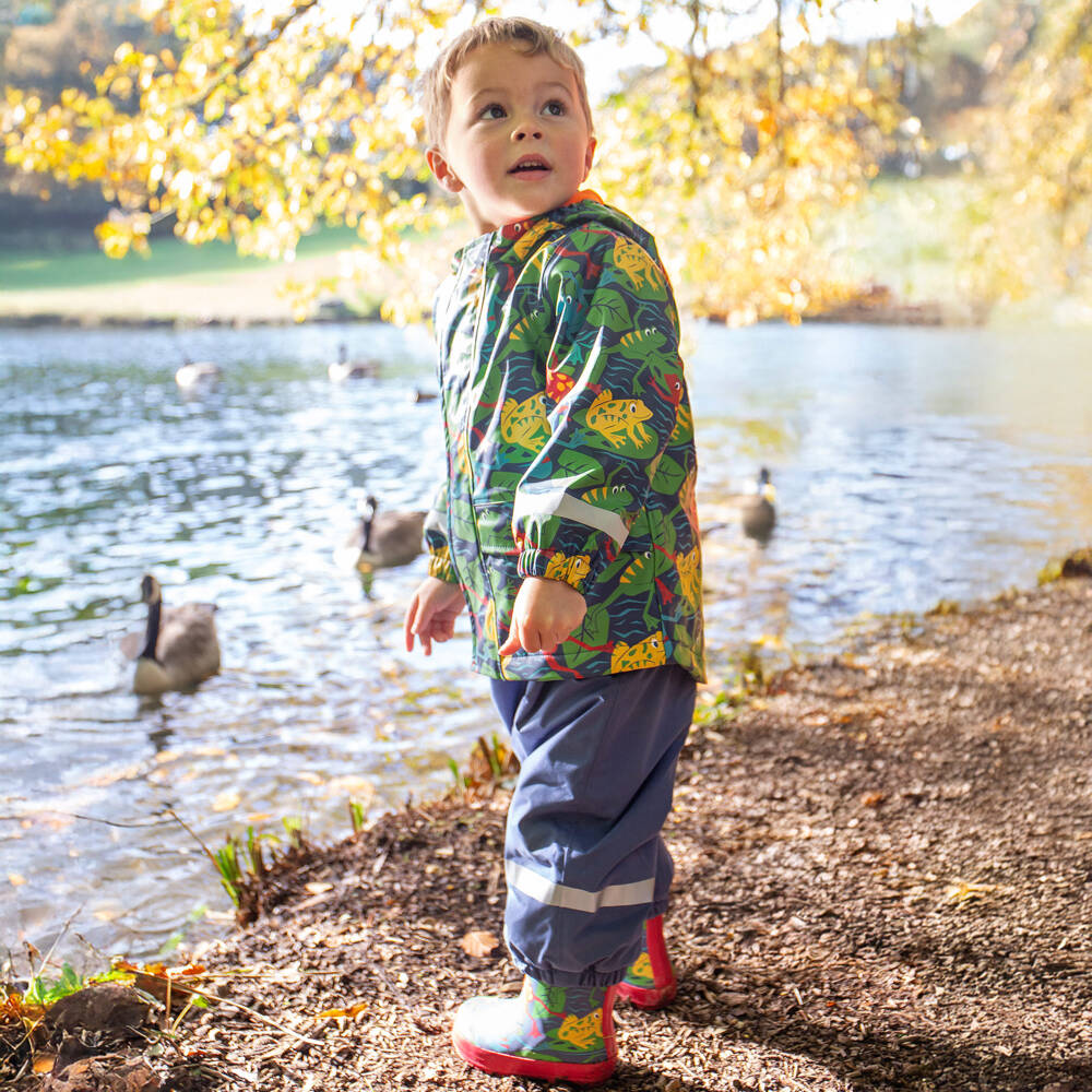 Frugi-Boys Blue & Green Frog Print Raincoat | Childrensalon Outlet