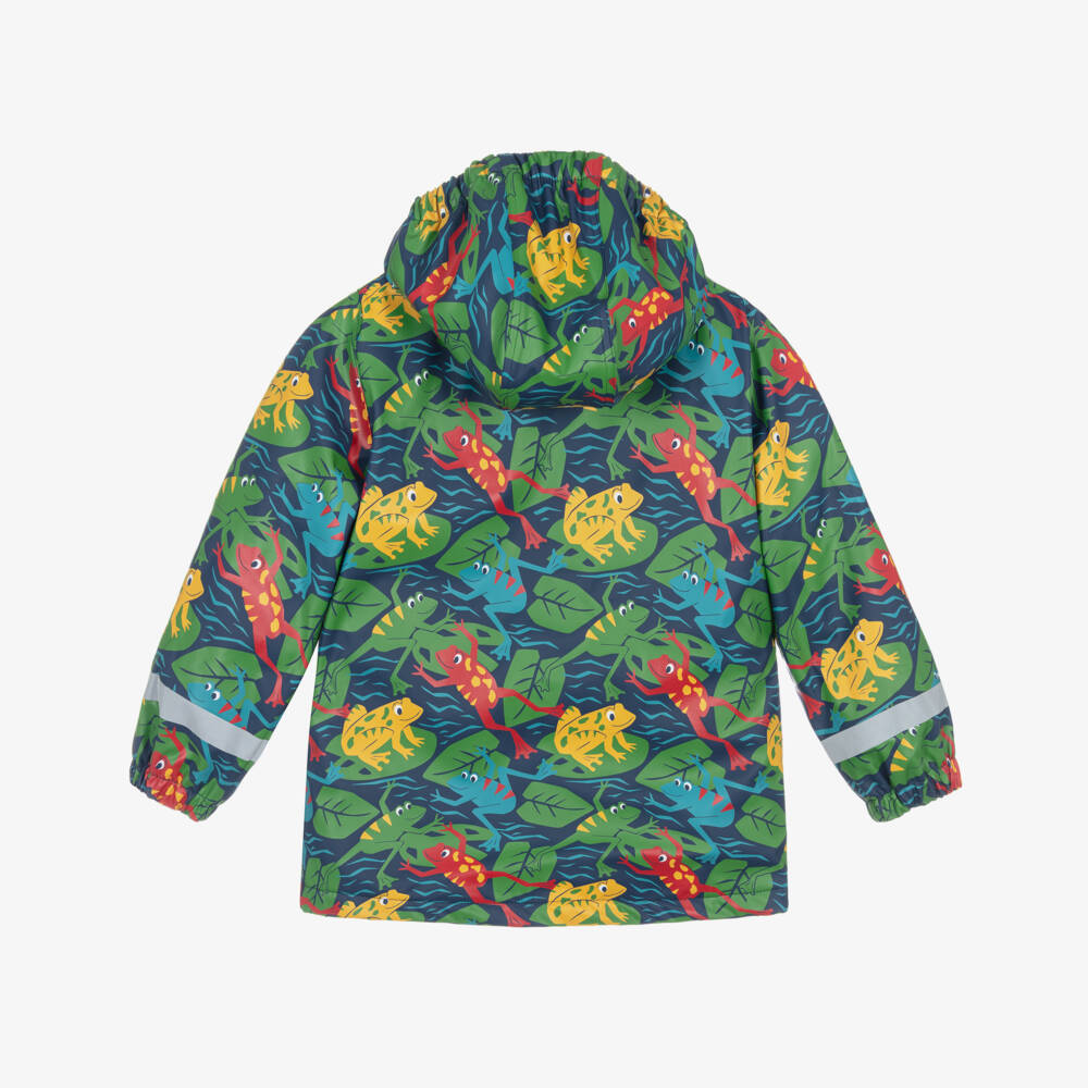Frugi-Boys Blue & Green Frog Print Raincoat | Childrensalon Outlet