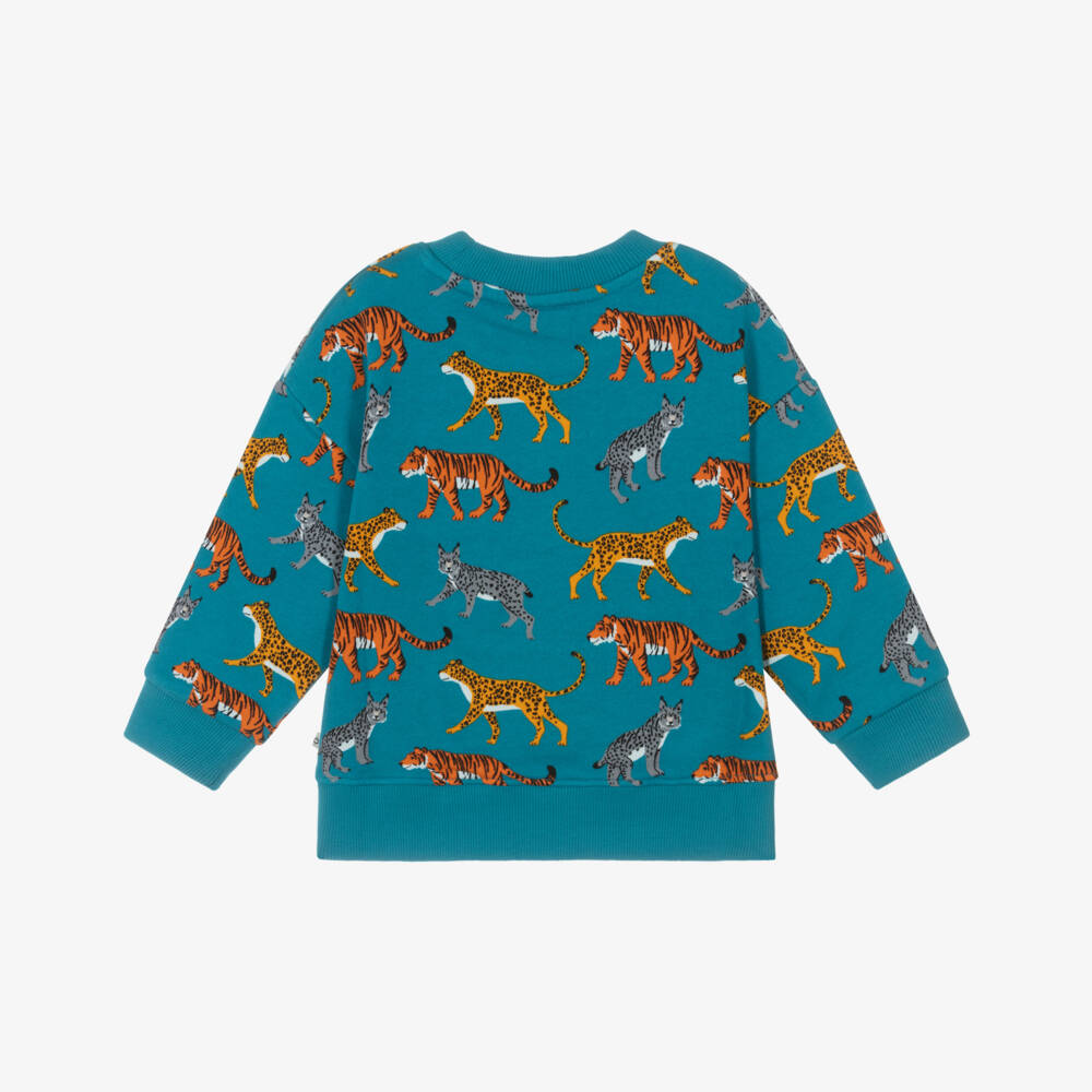Frugi-Boys Blue Organic Cotton Big Cat Print Sweatshirt | Childrensalon Outlet