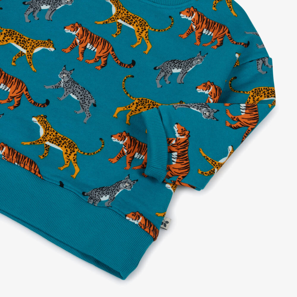 Frugi-Boys Blue Organic Cotton Big Cat Print Sweatshirt | Childrensalon Outlet