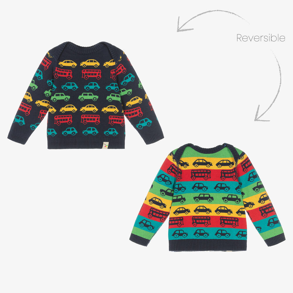 Frugi - Boys Blue Organic Cotton Reversible Sweater | Childrensalon