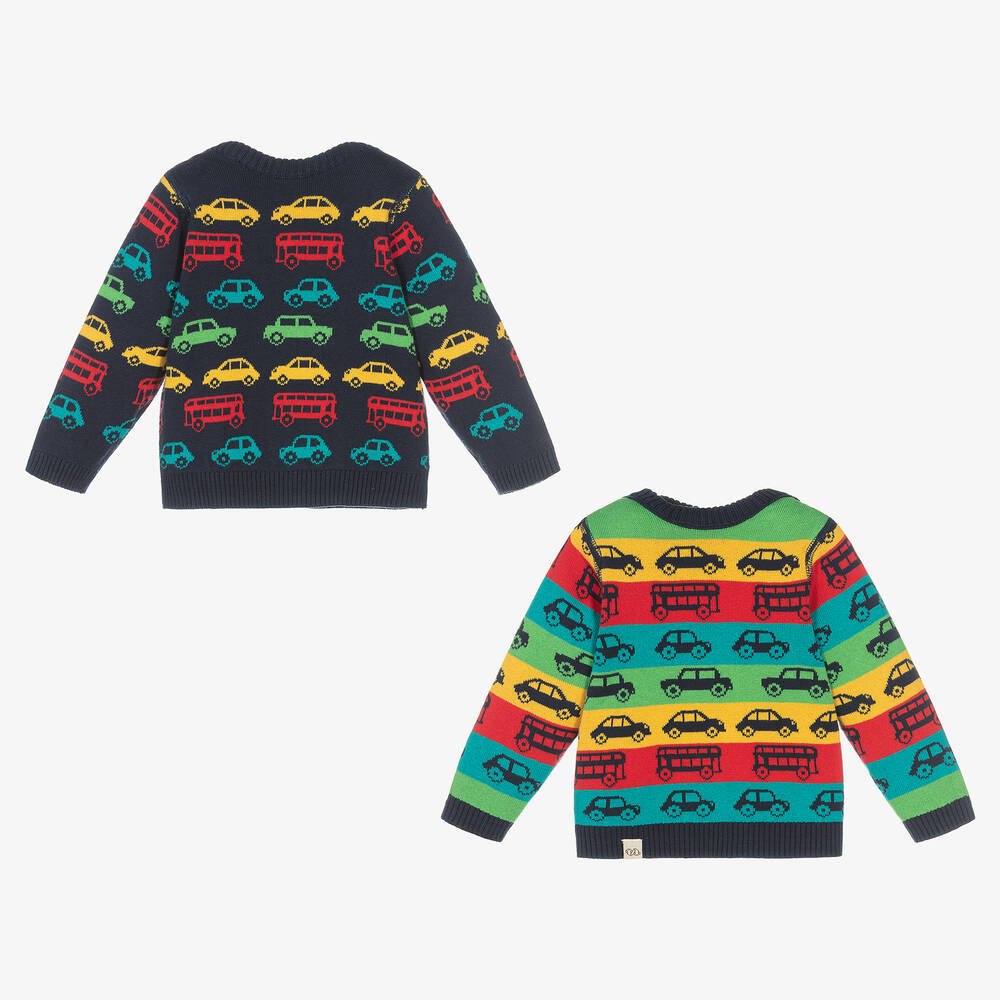 Frugi-Boys Blue Organic Cotton Reversible Sweater | Childrensalon Outlet