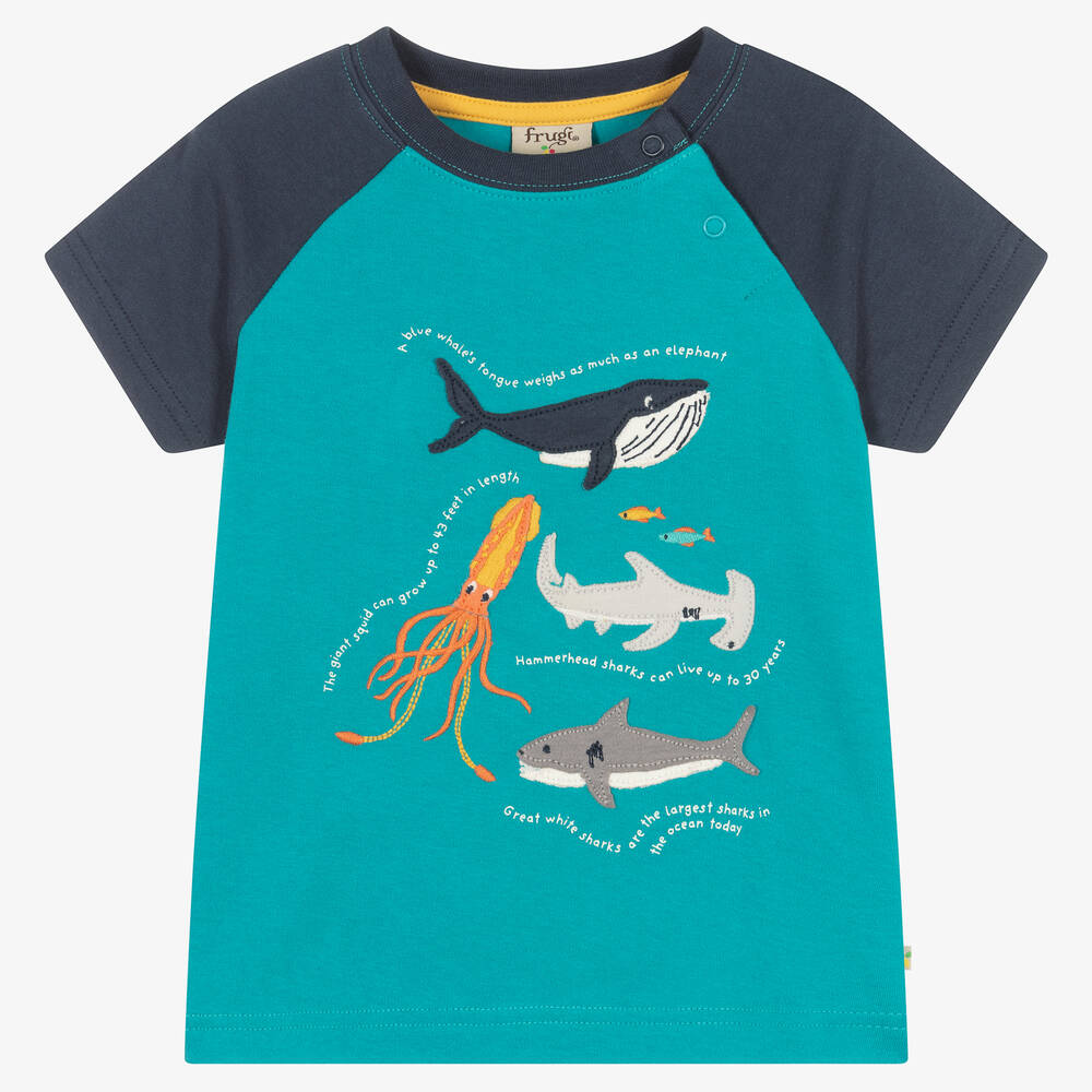 Frugi - T-shirt coton bio bleu vie marine | Childrensalon