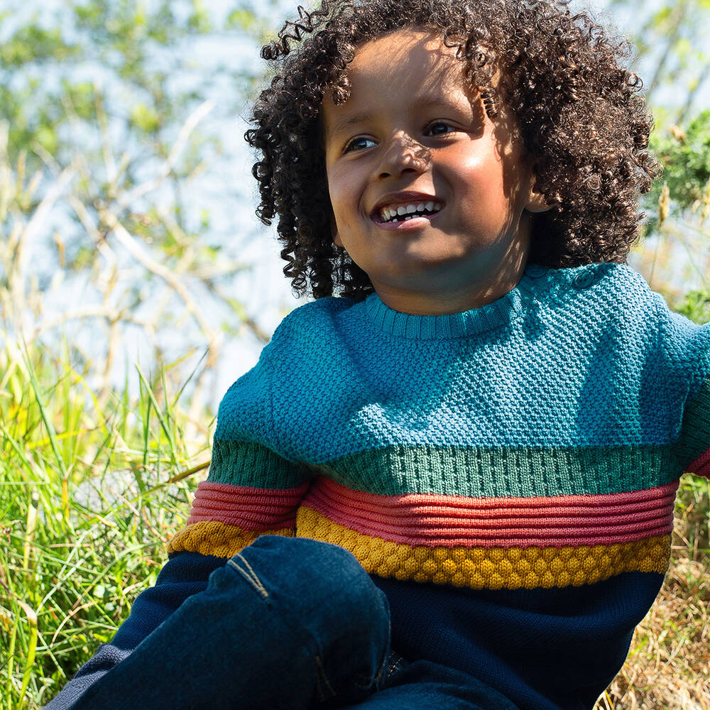 Frugi Boys Blue Organic Cotton Striped Jumper