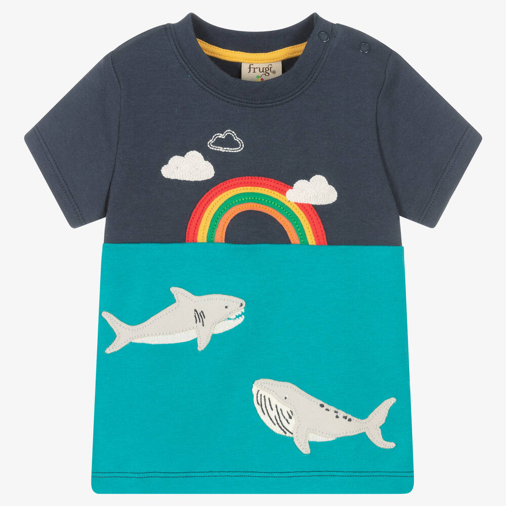 Frugi - Boys Blue Organic Cotton T-Shirt | Childrensalon