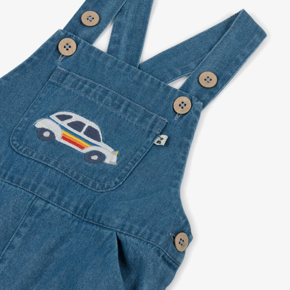 Frugi-Boys Blue Organic Denim Car Dungaree Shorts | Childrensalon Outlet