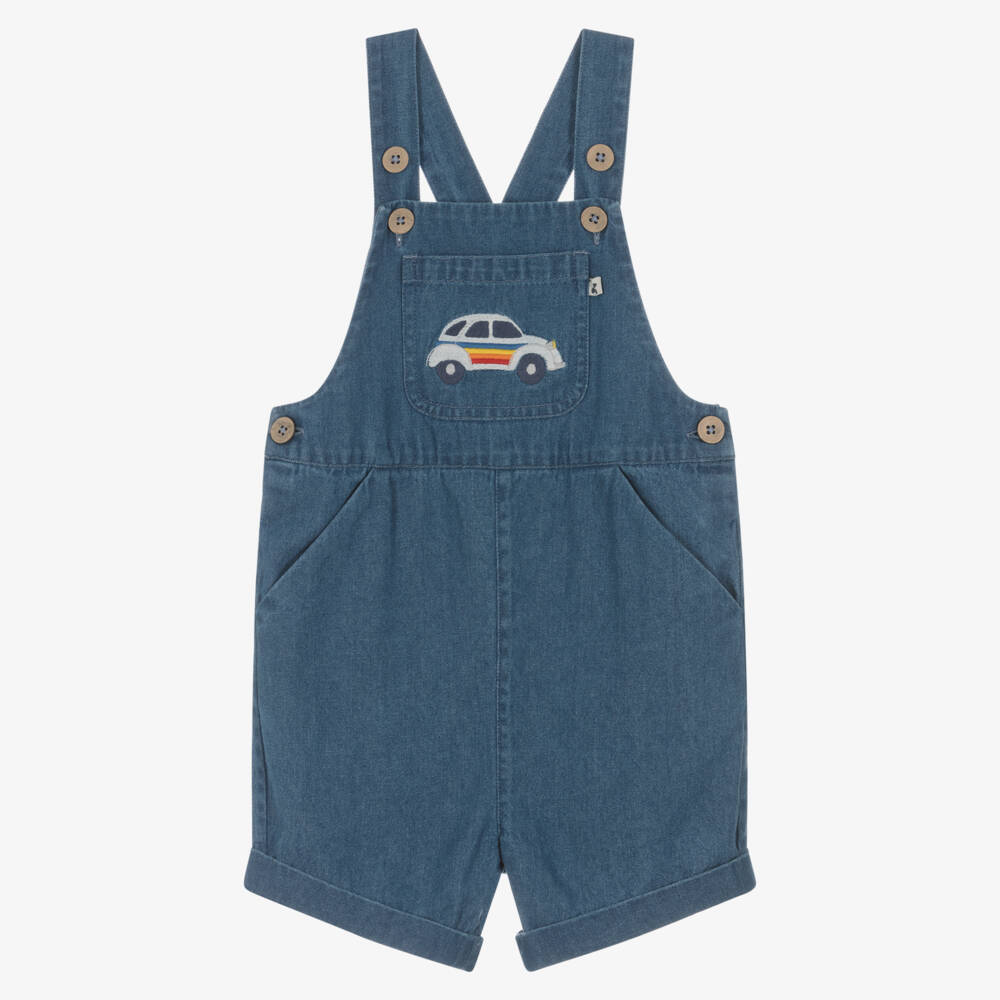Frugi-Boys Blue Organic Denim Car Dungaree Shorts | Childrensalon Outlet
