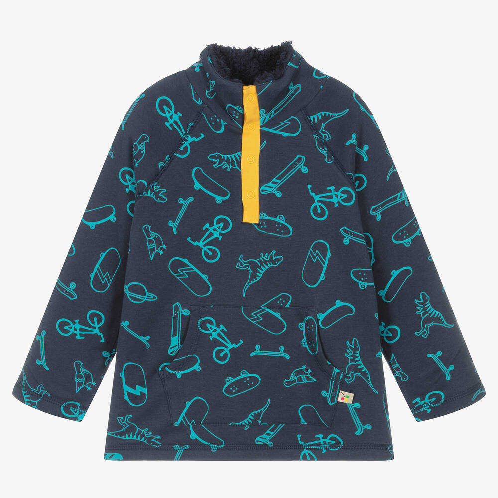 Frugi - Boys Blue Snuggle Fleece Sweatshirt | Childrensalon