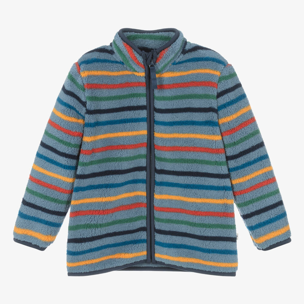 Frugi - Boys Blue Stripe Zip-Up Fleece Top | Childrensalon