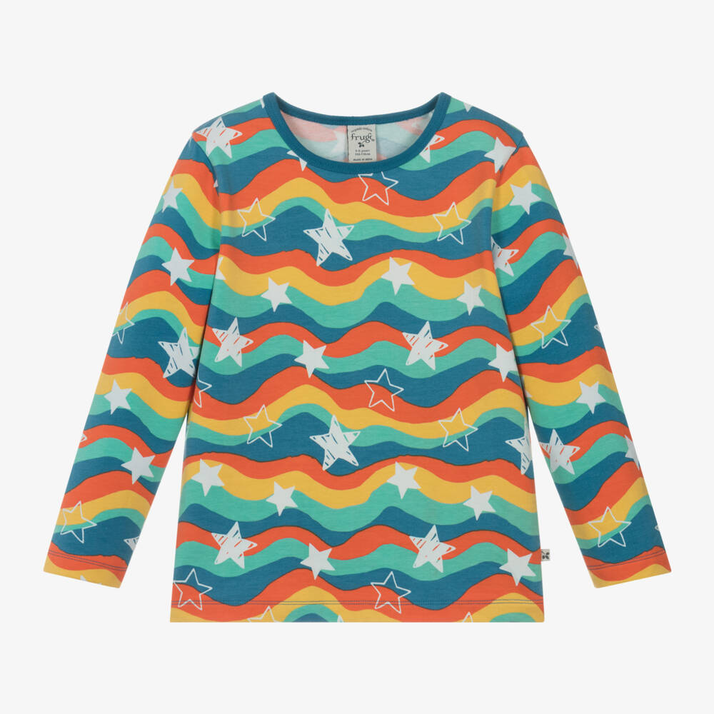 Frugi-Boys Blue Striped Stars Tee | Childrensalon Outlet