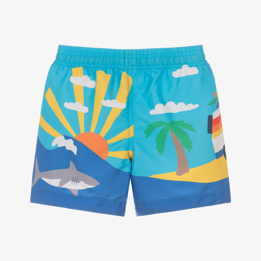 Frugi-Boys Blue Surfing Penguin Swim Shorts | Childrensalon Outlet